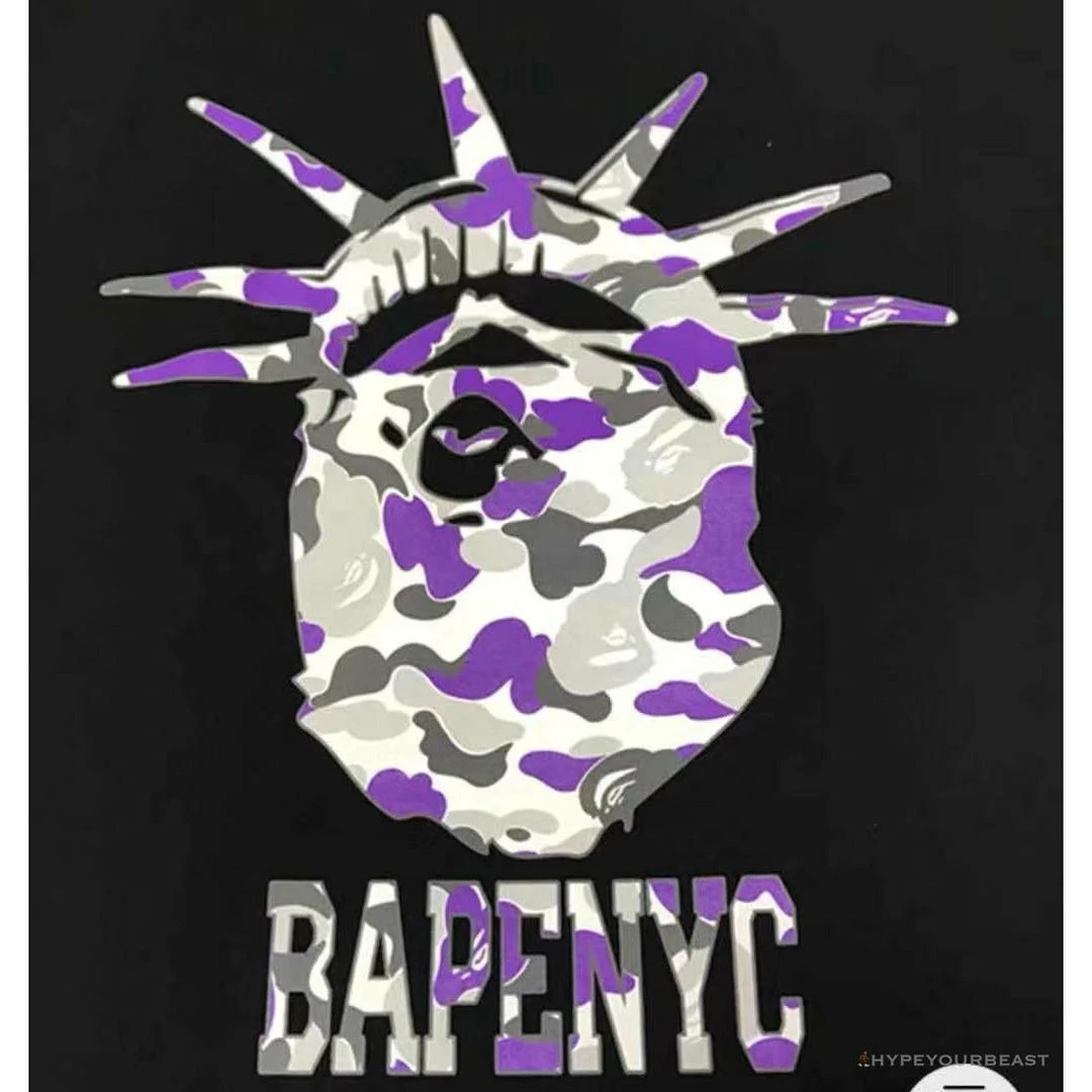 Hypeyourbeast Clothes BAPE NYC New York Limited Purple Camouflage Ape Head Tee Shirt 'BLACK' 5 Hypeyourbeast Clothes BAPE NYC New York Limited Purple Camouflage Ape Head Tee Shirt 'BLACK'