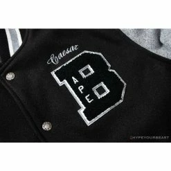 Hypeyourbeast BAPE Embroidered STA Star Stitched Woolen Baseball Jacket 'BLACK'