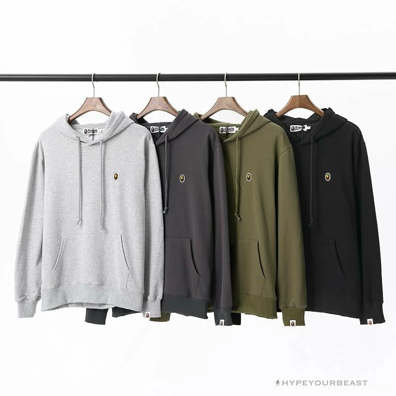 Hypeyourbeast BAPE Classic Ape Head Embroidered Standard Cotton Terry Hoodie 'ARMY GREEN' 3 Hypeyourbeast BAPE Classic Ape Head Embroidered Standard Cotton Terry Hoodie 'ARMY GREEN'