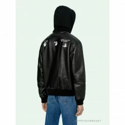Hypeyourbeast OFF-WHITE 20FW New Logo Hooded Leather Jacket Black Hoodies & Jackets 41 Hypeyourbeast OFF-WHITE 20FW New Logo Hooded Leather Jacket Black Hoodies & Jackets