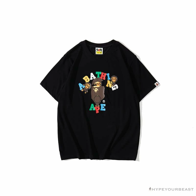 Hypeyourbeast BAPE Baby Milo Color Letter Monkey Tee Shirt 'BLACK' 1 Hypeyourbeast BAPE Baby Milo Color Letter Monkey Tee Shirt 'BLACK'