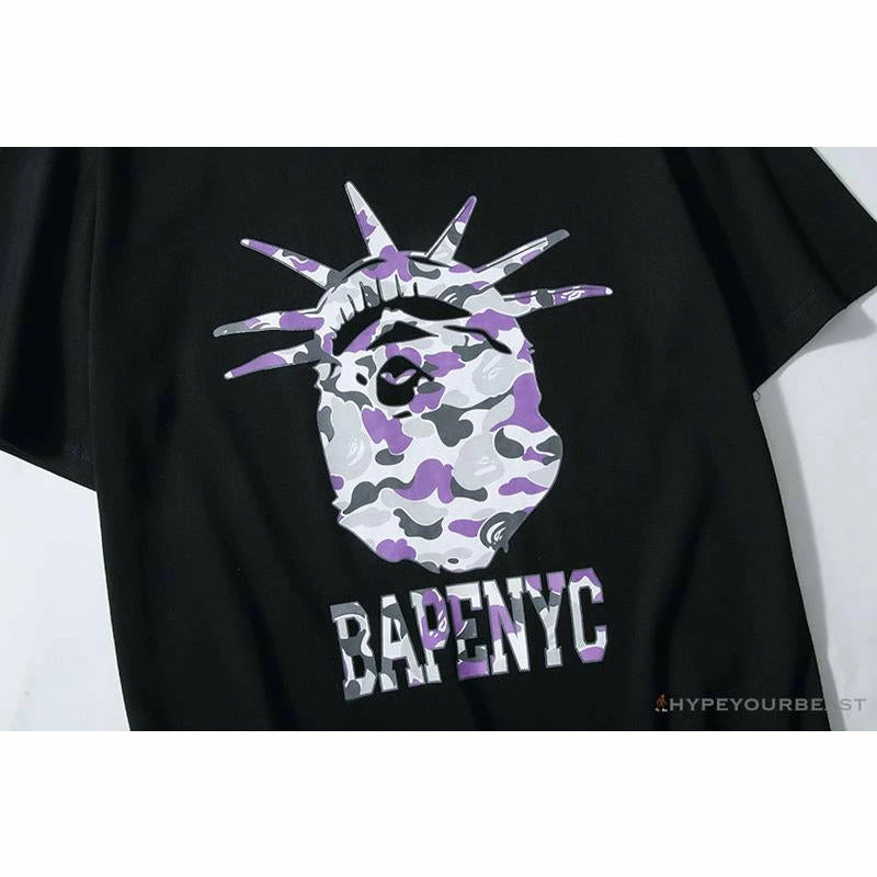Hypeyourbeast Clothes BAPE NYC New York Limited Purple Camouflage Ape Head Tee Shirt 'BLACK' 4 Hypeyourbeast Clothes BAPE NYC New York Limited Purple Camouflage Ape Head Tee Shirt 'BLACK'