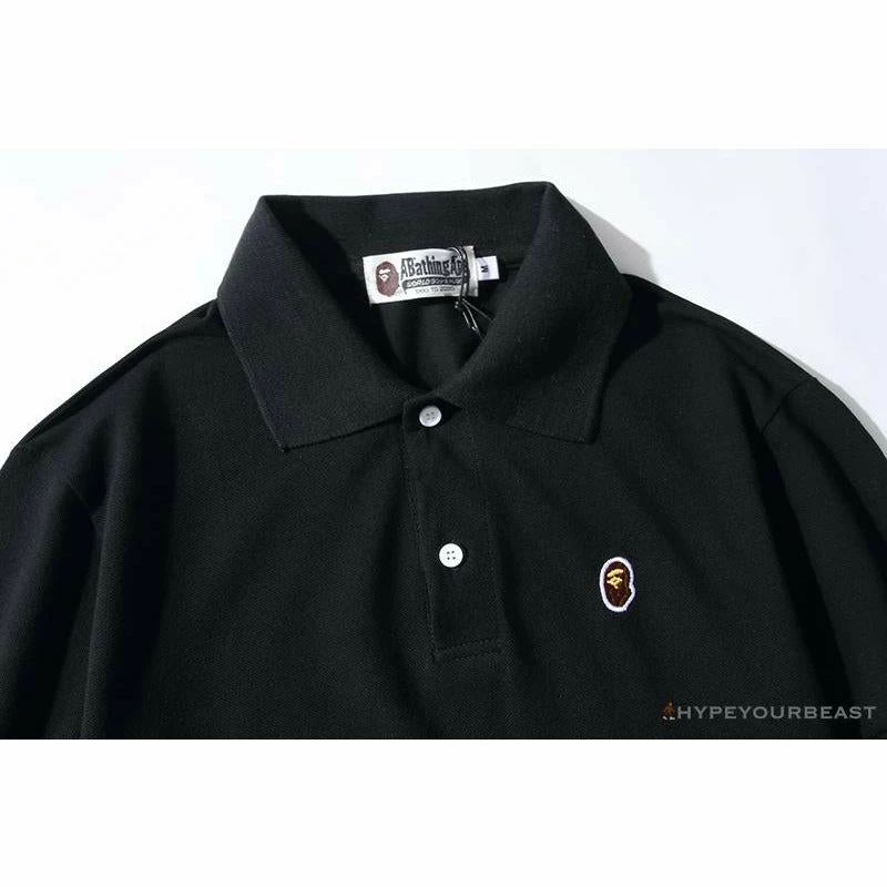 Hypeyourbeast BAPE Solid Color Versatile Embroidered Ape Head Small Badge Polo Shirt 'BLACK' Clothes 3 Hypeyourbeast BAPE Solid Color Versatile Embroidered Ape Head Small Badge Polo Shirt 'BLACK' Clothes