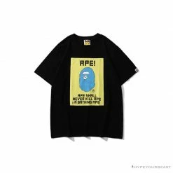 Hypeyourbeast Clothes BAPE Ape Head Blue X Yellow Contrast Letter Tee Shirt