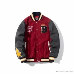 Hypeyourbeast BAPE Embroidered STA Star Stitched Woolen Baseball Jacket 'RED'