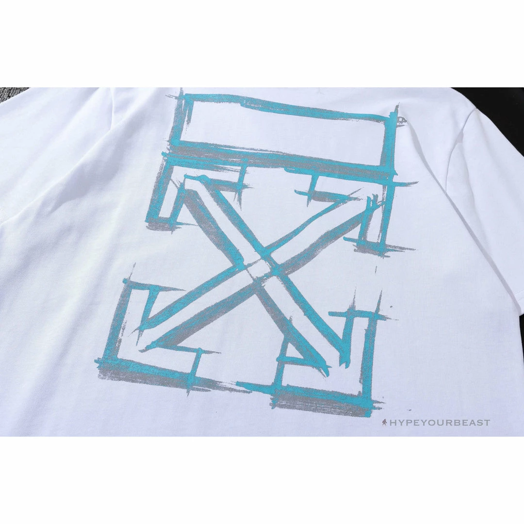 Hypeyourbeast OFF-WHITE Light Blue Marker Draw Pattern Tee Shirt 'WHITE' 6 Hypeyourbeast OFF-WHITE Light Blue Marker Draw Pattern Tee Shirt 'WHITE'