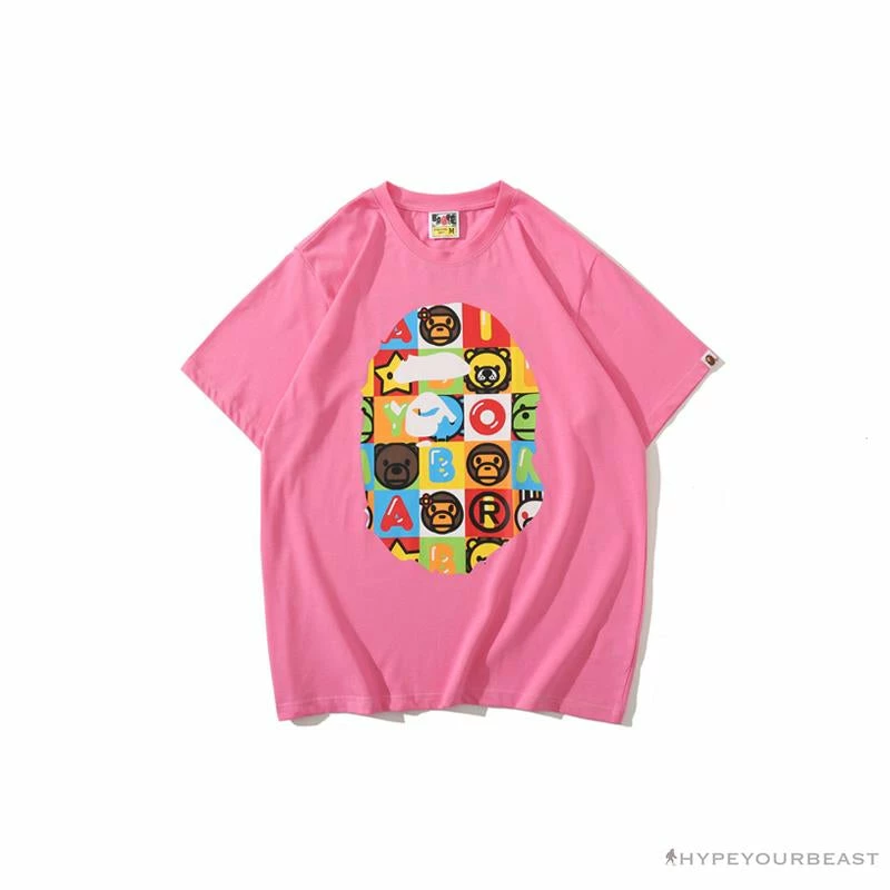 Hypeyourbeast Clothes BAPE Baby Milo Color Square Ape Head Tee Shirt 'PINK' 1 Hypeyourbeast Clothes BAPE Baby Milo Color Square Ape Head Tee Shirt 'PINK'