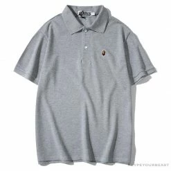 Hypeyourbeast BAPE Solid Color Versatile Embroidered Ape Head Small Badge Polo Shirt 'GREY' Clothes