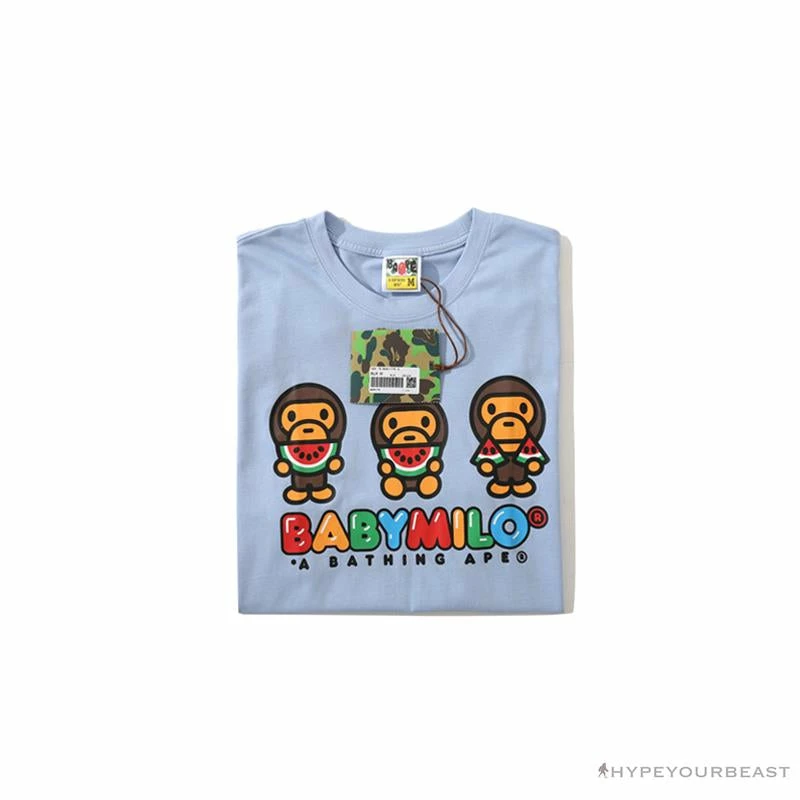 Hypeyourbeast Clothes BAPE Baby Milo Watermelon Little Monkey Tee Shirt 'BLUE' 3 Hypeyourbeast Clothes BAPE Baby Milo Watermelon Little Monkey Tee Shirt 'BLUE'