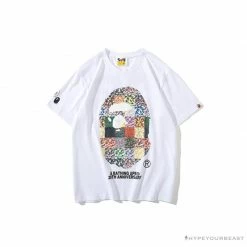 Hypeyourbeast BAPE Ape Man Head 28th Anniversary Camouflage Color Block Tee Shirt 'WHITE'