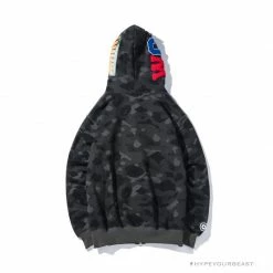 Hypeyourbeast BAPE Shark Head Classic Embroidered Camouflage Zip-Up Hoodie 'GREY' Clothes