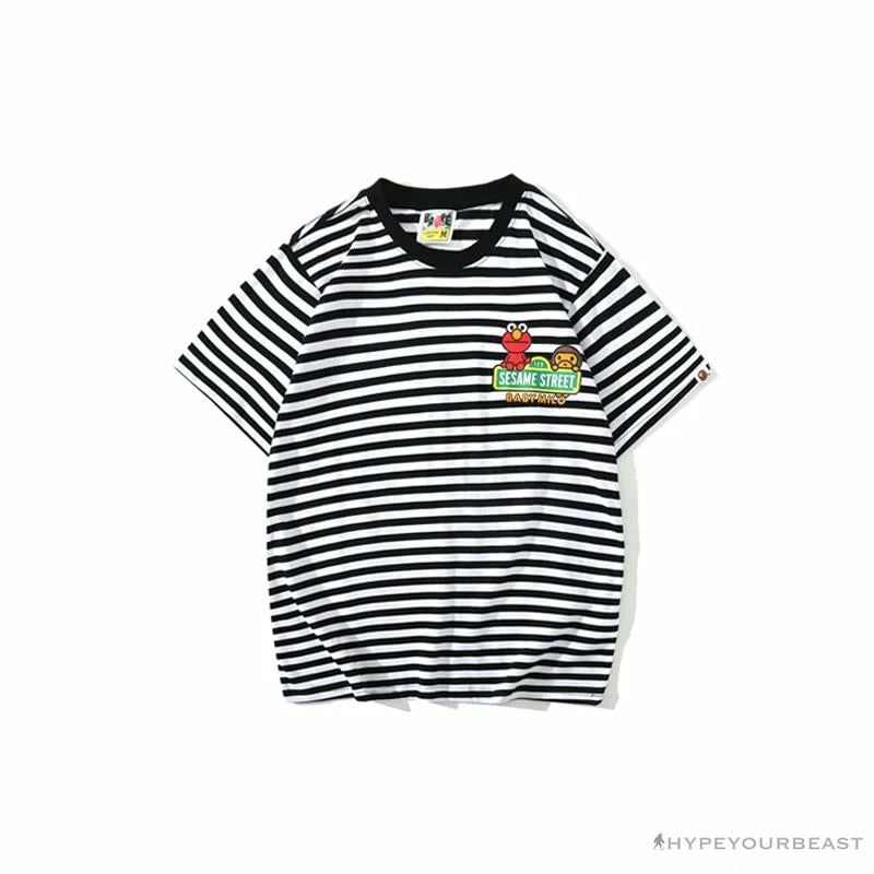 Hypeyourbeast Clothes BAPE Baby Milo Sesame Street Striped Tee Shirt 'BLACK' 1 Hypeyourbeast Clothes BAPE Baby Milo Sesame Street Striped Tee Shirt 'BLACK'