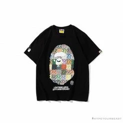 Hypeyourbeast BAPE Ape Man Head 28th Anniversary Camouflage Color Block Tee Shirt 'BLACK' Clothes