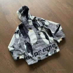 HypeYourBeast Supreme Penguins Hooded Fleece Jacket Black Hoodies & Jackets