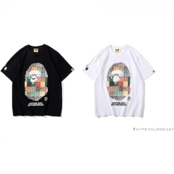 Hypeyourbeast BAPE Ape Man Head 28th Anniversary Camouflage Color Block Tee 'BLACK'