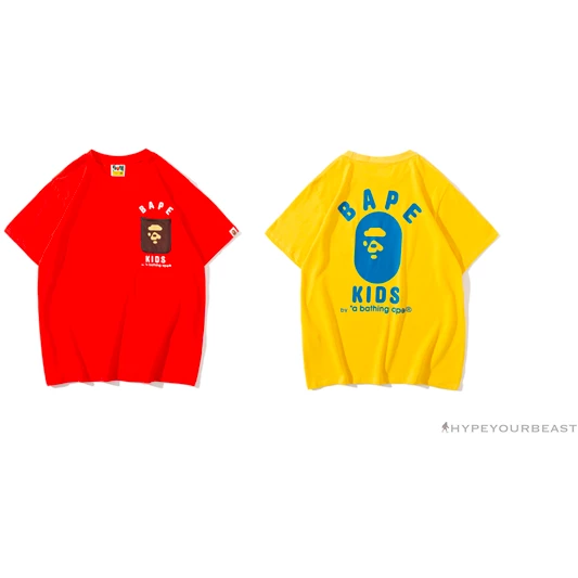 Hypeyourbeast BAPE KIDS Small Net Pocket Ape Man Head Tee Shirt 'RED' Clothes 7 Hypeyourbeast BAPE KIDS Small Net Pocket Ape Man Head Tee Shirt 'RED' Clothes