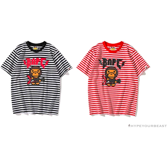 Hypeyourbeast BAPE Baby Milo Rock Bass Player Striped Tee Shirt 'RED' Clothes 5 Hypeyourbeast BAPE Baby Milo Rock Bass Player Striped Tee Shirt 'RED' Clothes