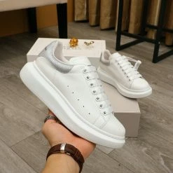 Hypeyourbeast Alexander McQueen White / Grey Suede Heel Lace Up Sneakers