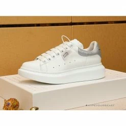 Hypeyourbeast Alexander McQueen White / Grey Suede Heel Lace Up Sneakers