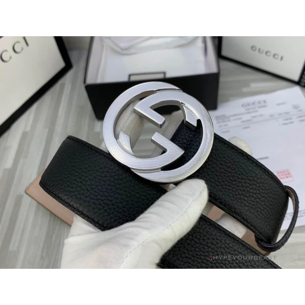 Hypeyourbeast Belts GG Men's Black Belt Silver Buckle 3 Hypeyourbeast Belts GG Men's Black Belt Silver Buckle