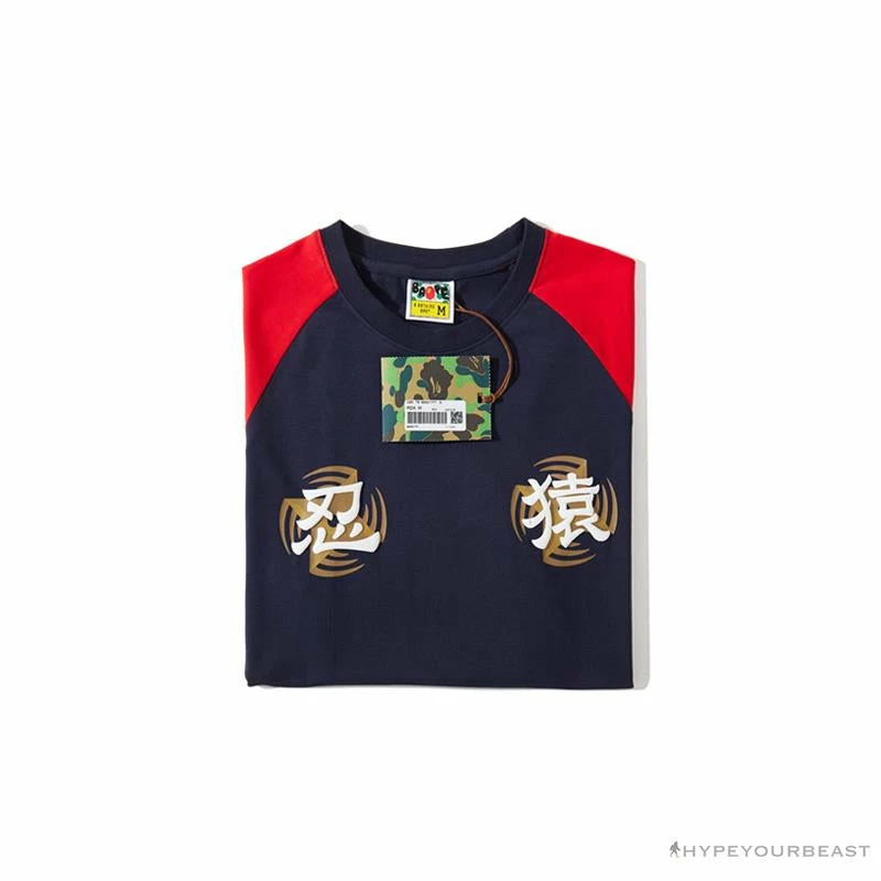 Hypeyourbeast Clothes BAPE Japanese Ninja Ape Man Raglan Sleeve Color Block Tee Shirt 'RED' 3 Hypeyourbeast Clothes BAPE Japanese Ninja Ape Man Raglan Sleeve Color Block Tee Shirt 'RED'
