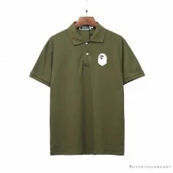 Hypeyourbeast BAPE Classic Ape Head Print Versatile Polo Shirt 'ARMY GREEN'