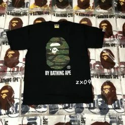 Hypeyourbeast Clothes BAPE Tiger Pattern Camouflage Ape Man Initial Print Tee Shirt 'BLACK'