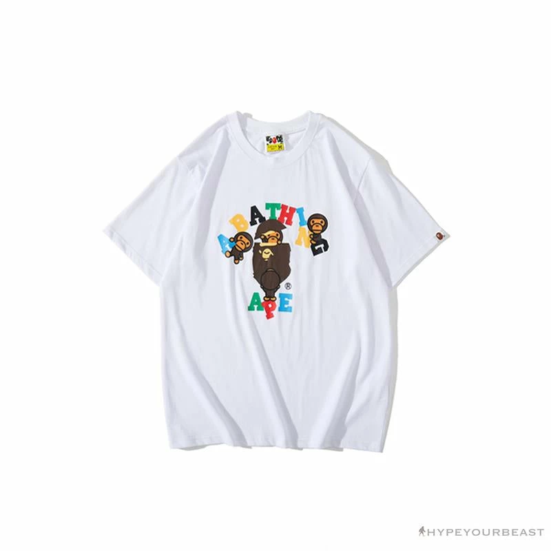 Hypeyourbeast BAPE Baby Milo Color Letter Monkey Tee Shirt 'WHITE' Clothes 1 Hypeyourbeast BAPE Baby Milo Color Letter Monkey Tee Shirt 'WHITE' Clothes