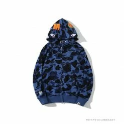 Hypeyourbeast Clothes BAPE Camo Hoodie Shark Head 'NAVY BLUE'