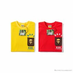 Hypeyourbeast BAPE KIDS Small Net Pocket Ape Man Head Tee Shirt 'YELLOW' Clothes