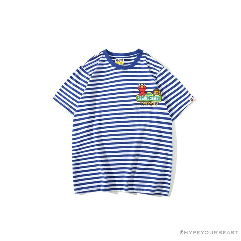 Hypeyourbeast Clothes BAPE Baby Milo Sesame Street Striped Tee Shirt 'BLUE' 1 Hypeyourbeast Clothes BAPE Baby Milo Sesame Street Striped Tee Shirt 'BLUE'