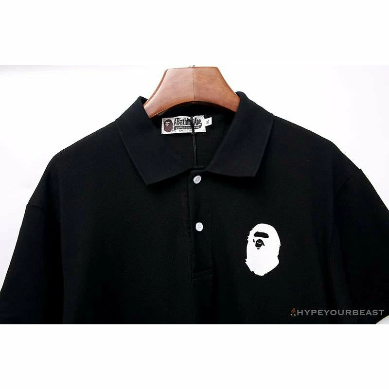 Hypeyourbeast Clothes BAPE Classic Ape Head Print Versatile Polo Shirt 'BLACK' 4 Hypeyourbeast Clothes BAPE Classic Ape Head Print Versatile Polo Shirt 'BLACK'