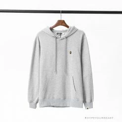 Hypeyourbeast Clothes BAPE Classic Ape Head Embroidered Standard Cotton Terry Hoodie 'LIGHT GREY'