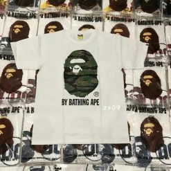 Hypeyourbeast Clothes BAPE Tiger Pattern Camouflage Ape Man Initial Print Tee Shirt 'WHITE'