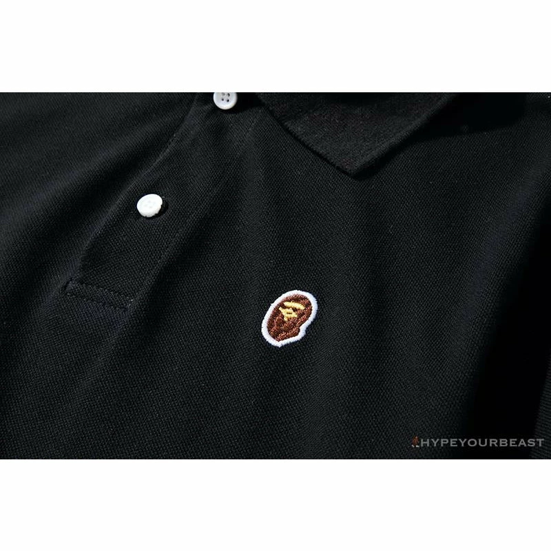 Hypeyourbeast BAPE Solid Color Versatile Embroidered Ape Head Small Badge Polo Shirt 'BLACK' Clothes 5 Hypeyourbeast BAPE Solid Color Versatile Embroidered Ape Head Small Badge Polo Shirt 'BLACK' Clothes