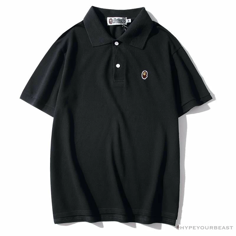 Hypeyourbeast BAPE Solid Color Versatile Embroidered Ape Head Small Badge Polo Shirt 'BLACK' Clothes 1 Hypeyourbeast BAPE Solid Color Versatile Embroidered Ape Head Small Badge Polo Shirt 'BLACK' Clothes