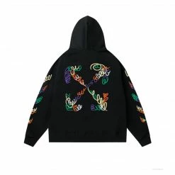 HypeYourBeast Off White Hoodie Embroidered Black Hoodies & Jackets
