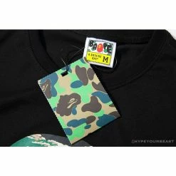Hypeyourbeast Clothes BAPE Tiger Pattern Camouflage Ape Man Initial Print Tee Shirt 'BLACK'