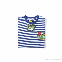 Hypeyourbeast Clothes BAPE Baby Milo Sesame Street Striped Tee Shirt 'BLUE' 36 Hypeyourbeast Clothes BAPE Baby Milo Sesame Street Striped Tee Shirt 'BLUE'