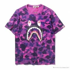 Hypeyourbeast BAPE Camouflage Shark Head Classic Cotton Short Sleeve Tee Shirt 'PURPLE'