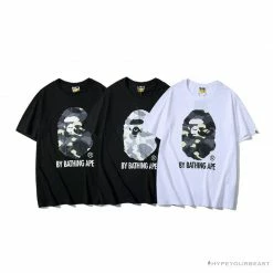 Hypeyourbeast BAPE Luminous Spots Camouflage Great Ape Man White Head Cotton Short Sleeve Tee Shirt 'BLACK' Clothes