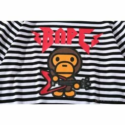 Hypeyourbeast BAPE Baby Milo Rock Bass Player Striped Tee Shirt 'BLACK' Clothes