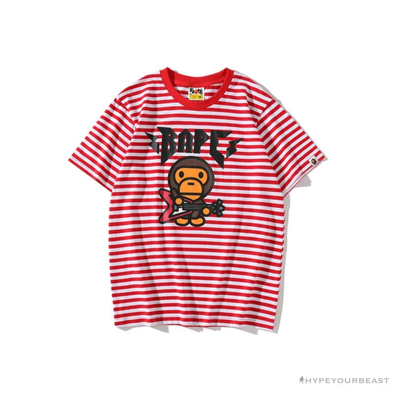 Hypeyourbeast BAPE Baby Milo Rock Bass Player Striped Tee Shirt 'RED' Clothes 1 Hypeyourbeast BAPE Baby Milo Rock Bass Player Striped Tee Shirt 'RED' Clothes