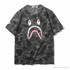 Hypeyourbeast Clothes BAPE Camouflage Shark Head Classic Cotton Short Sleeve Tee Shirt 'BLACK'